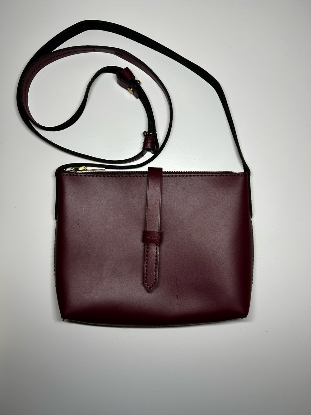 J. Crew Burgundy “Ryann Crossbody Bag In Leather” With Gold Hardware